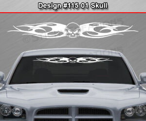 115-01 Skull Decal Sticker Vinyl Graphic Windshield Window Tribal Flame Car