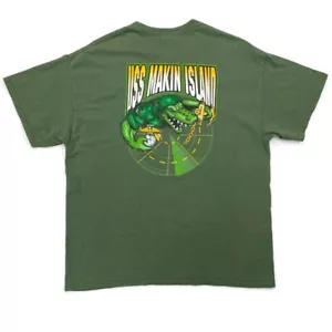 USMC Marine Raiders USS Makin Island Graphic T Shirt Mens XL Olive Green Cotton - Picture 1 of 10