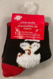 Christmas House - Penguin Black Candy Cane Socks - Kid's Size 1-7 - Crew Socks - Picture 1 of 3