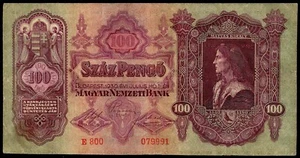 HUNGARY 100 PENGO 1930 P98 LARGE SIZE BANKNOTE VF - Picture 1 of 2