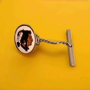 Vintage BARLOW Indian Cloisonne & Silver Tone Tie Tack With Chain - Picture 1 of 3