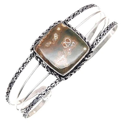 Pulseras brazaletes de 7"" ajustables con piedras preciosas de jaspe océano joyería antigua Foto 1 de 4