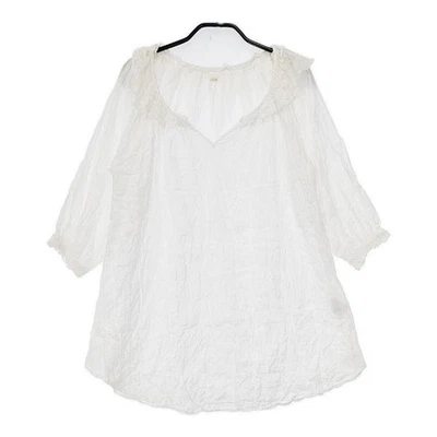 HUG O WaR Encaje Cuello Retráctil Túnica Blusa Camisa Blanca 5-0807M∞ Foto 1 de 4
