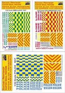 Scalextric POLICE FIRE AMBULANCE EMERGENCY DECALS WATER SLIDE TRANSF 1/32 SCALE - Picture 1 of 7
