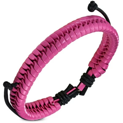 Pulsera ajustable trenzada con cordón de cuero rosa negro, 7" a 10" Foto 1 de 2