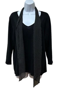 Lauren Ralph Lauren Silk Blend Sweater Black White Polka Dot Scarf 2X NEW - Picture 1 of 9