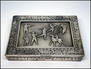 Caja de joyería/baratija/alijo vintage con placa de plata de la era Art Deco tema deportivo #A3098 - Imagen 1 de 7