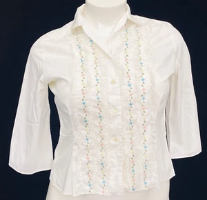 Vintage 1950s 1960s white blouse top shirt floral plus size L XL 42 44 - Picture 1 of 7