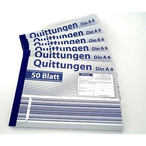 6x Quittungsblock Quittungen DIN A6 quer ohne Durchschlag, MwSt. separat, 50 Bl. - Bild 1 von 2