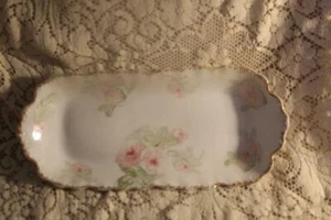 Beautiful Elite France Limoges Pale Pink & Green Gold Edge Relish Dish Tray 12" - Picture 1 of 5