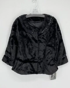 Terry Lewis Classic Luxuries Black Rhinestone Accents Faux Fur Coat Women’s Sz M - Picture 1 of 3