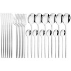 24Pcs/6Set Tableware Set Bamboo Handle Cutlery Flatware Dinnerware Set