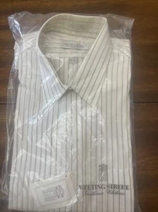 NWT MEETING STREET Vintage Sz  16 -35 100% Cotton Long Sleeve Tan Stripe Shirt - Picture 1 of 5