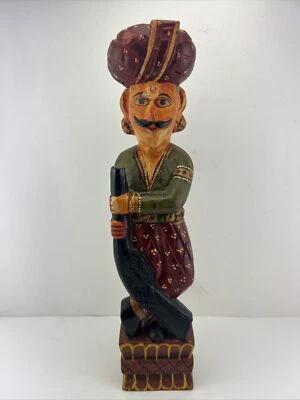 De colección Rara Estatua India Rajasthani Guardia Real Tallada a Mano Madera Pintada 18""T Foto 1 de 4