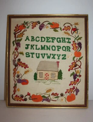 Framed Embroidered Autumn Sampler 12X14 - Image 1 of 4
