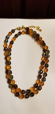 Vintage JOAN RIVER’S amber faceted aurora BOREALIS glass bead beaded necklace - Image 1 of 4