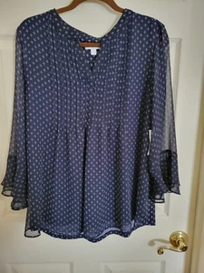 Ladies Navy Blue & White Shirt, sz Large, by Charter Club - Picture 1 of 5