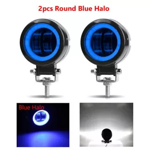 2X 3in Round LED Work Light Bar Spot Pods Driving Fog Blue Halo Offroad ATV 4WD - Foto 1 di 11