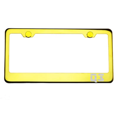 Gold Chrome License Plate Frame Q3 Laser Etched Metal Screw Cap Foto 1 de 4