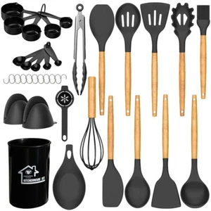 36PCS Silicone Utensils Wooden Cooking Kitchen Baking Cookware BPA Gift - Picture 1 of 9