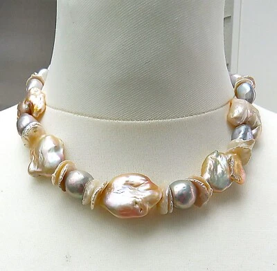 Süßwasserperlen Unikat Collier Flats Keshi Fancy Perlen handgefertigt 5621 - Bild 1 von 4