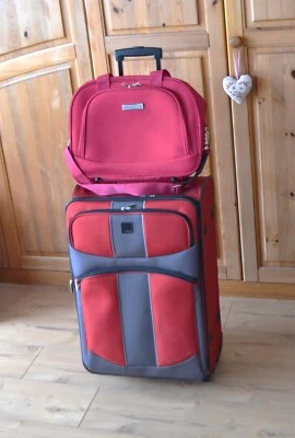 koffer set 2 teilig, Trolley mit Kosmetiktasche rot, 2 Rollen - Bild 1 von 4