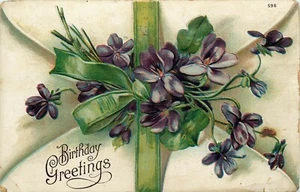 Birthday Wishes Postcard Antique Embossed 1908 Gift Wrapped Box - Bild 1 von 2