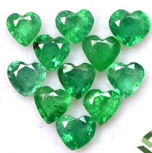 Certified Natural 30Ct Lot 5 mm Colombian Heart Cut Green Emerald Loose Gemstone - Picture 1 of 6