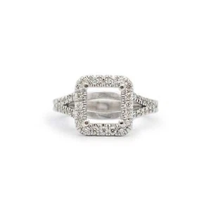 Ladies 18K White Gold Accented Halo Diamond Square Semi Mount Engagement Ring - Picture 1 of 8