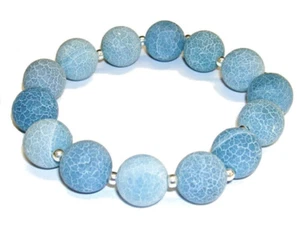 Agate Bracelet Weathered 12 mm. Blue and Silver Beads 925 New. Adjustable - Picture 1 of 4