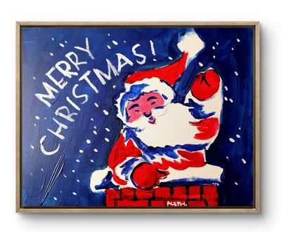 Arte Original Navidad 14x11 Colorido Arte Moderno Navidad Pintura Sobre Lienzo Foto 1 de 4