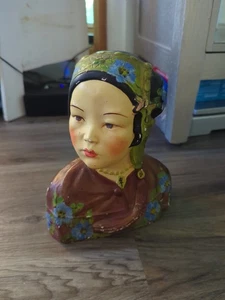 Busto de tiza de los años 20 mujer asiática por Joe Celona pintura original - Imagen 1 de 21