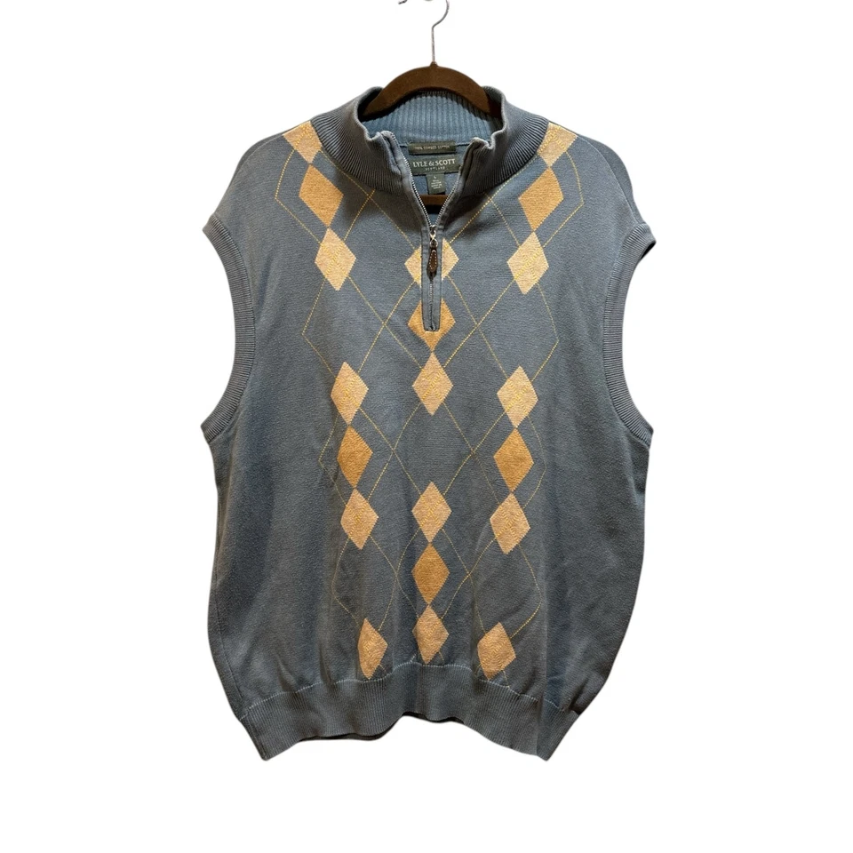 Lyle and Scott Golf Sweater Vest Blue Argyle men’s large - Image 1 of 4