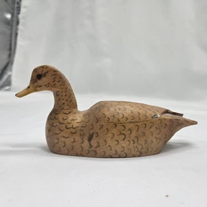 Female Mallard Duck Decoy Hand Carved Rustic Weathered Wooden Vintage Hunting - Picture 1 of 8