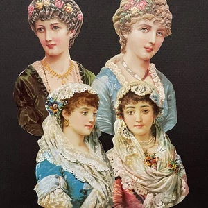 4 antike Reproduktionen Vintage gestanzt viktorianische Mode Damen Altpapier England - Bild 1 von 5