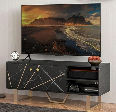 TV Unit Stand Cabinet Sideboard Shelves Display Marble Effect for 45 50 inch - Image 1 of 4