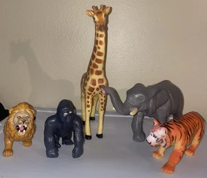 Learning Resources 5 Lrg Jungle Animals Lion Ape Tiger Giraffe & Elephant - Picture 1 of 6