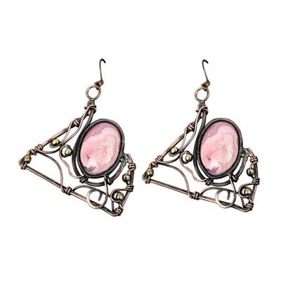 Pendientes de chakra corazón colgante piedras preciosas de rodocrosita oferta del día de las hijas cobre Foto 1 de 4