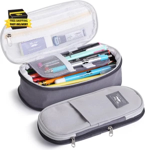 - Pencil Case Large, Fabric Pencil Pouch Large, Grey, Pen Bag, School Supplies, - Picture 1 of 7