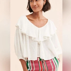Free people Off-White Ruffle Cotton Top(Size Small) - Picture 1 of 9