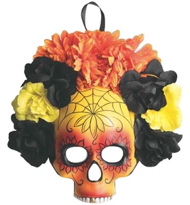 Day Of The Dead La Catrina Skull Orange Flowers Adult Womens Costume Mask - Picture 1 of 1