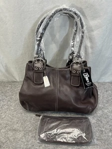 Tignanello Damenhandtasche braun genarbtes Leder Doppelgriff mit passender Geldbörse - Bild 1 von 5