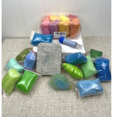 Needle Felting Kit Wool Roving Craft Tool Set Rainbow Colors Crafting Supplies - Image 1 of 4