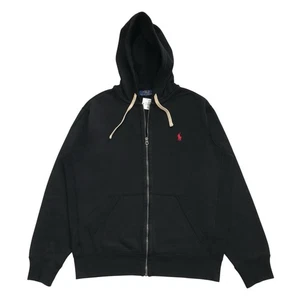 POLO RALPH LAUREN DOUBLE KNIT FULL ZIP HOODIE MEDIUM M BLACK THERMAL SWEATSHIRT - Picture 1 of 4