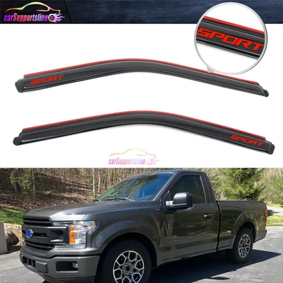 Protector de visera de ventana en canal cabina estándar para Ford F-150 15-25 2 piezas con deportivo rojo Foto 1 de 4