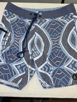 Volcom Boardshorts Men’s Size 32 Blue Geometric Print Swim Trunks Surf Beach - Image 1 of 4