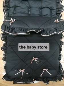 Bebé niñas negro / oro rosa Cinta Arcos Pie Muff Puntos Acogedores Carrito Buggy - Imagen 1 de 2