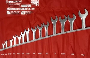 Juego de 14 llaves combinadas JRSDRIVE SAE 3/8""-1_1/4", Kitroll, acabado de espejo CRV - Imagen 1 de 7