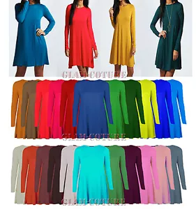 Womens Swing Skater Dress Ladies A Line Skater Top Flared Swing Dress Sizes 8-26 - Picture 1 of 28