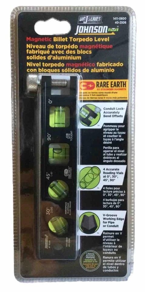 Johnson 1411-0600 6” Magnetic Billet Torpedo Level W/ Rare Earth Magnets(V1) - Image 1 of 1